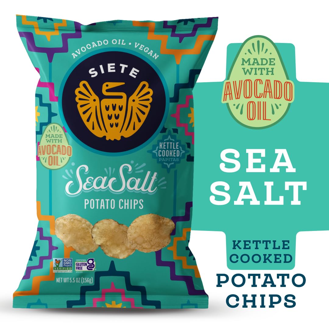 Siete Grain Free Potato Chips - Kettle Cooked, Gluten Free, Vegan, Non GMO Snacks with Sea Salt (Pack of 6) | Healthy Crunchy Snack for Parties, Road Trips & Keto Diet