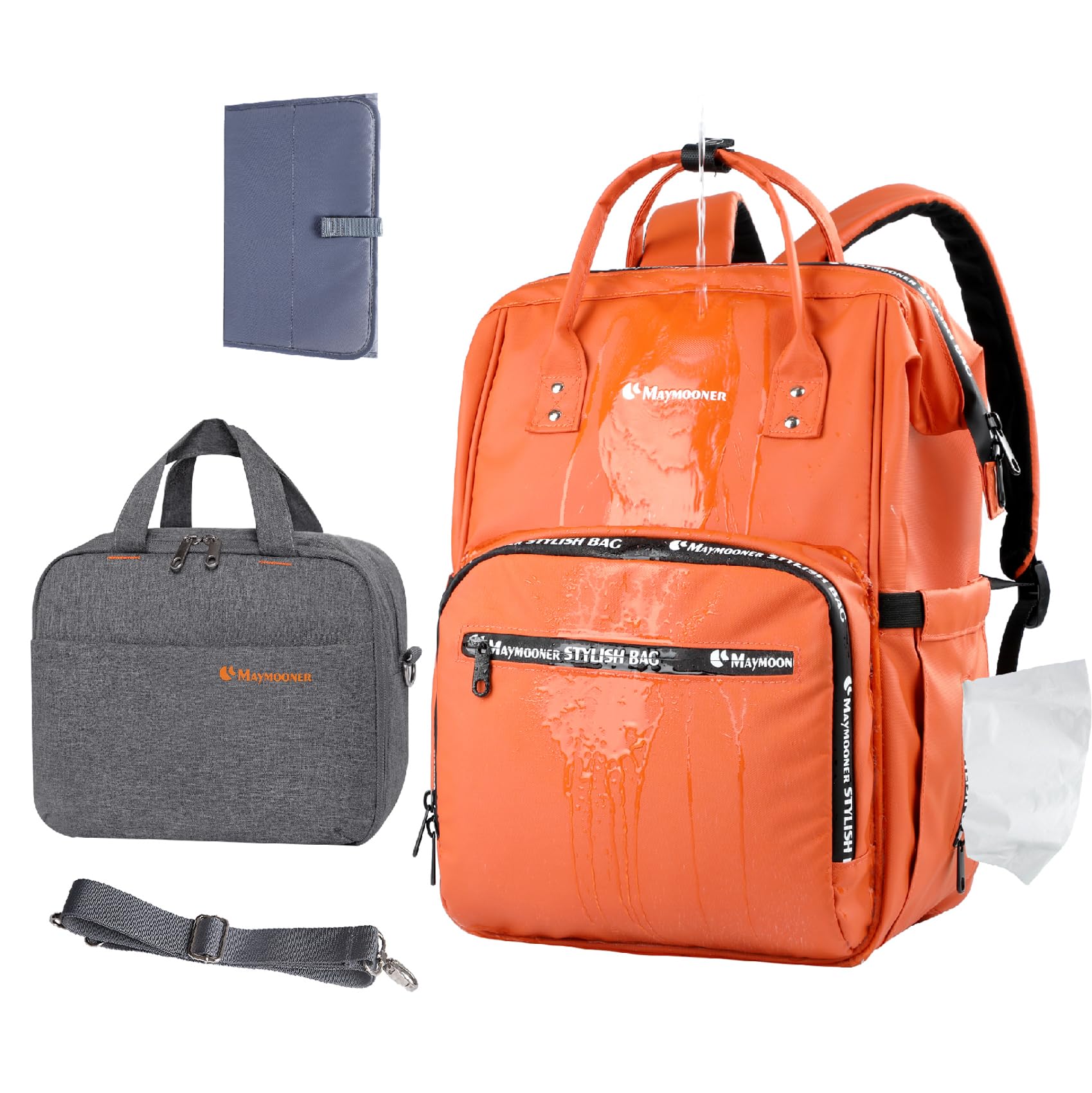 Best Waterproof Diaper Bag Backpack with Changing Pad - Large Maternity Baby Bag with Insulated Pockets, Orange Diaper Rucksack for Travel, Outings & Daily Use