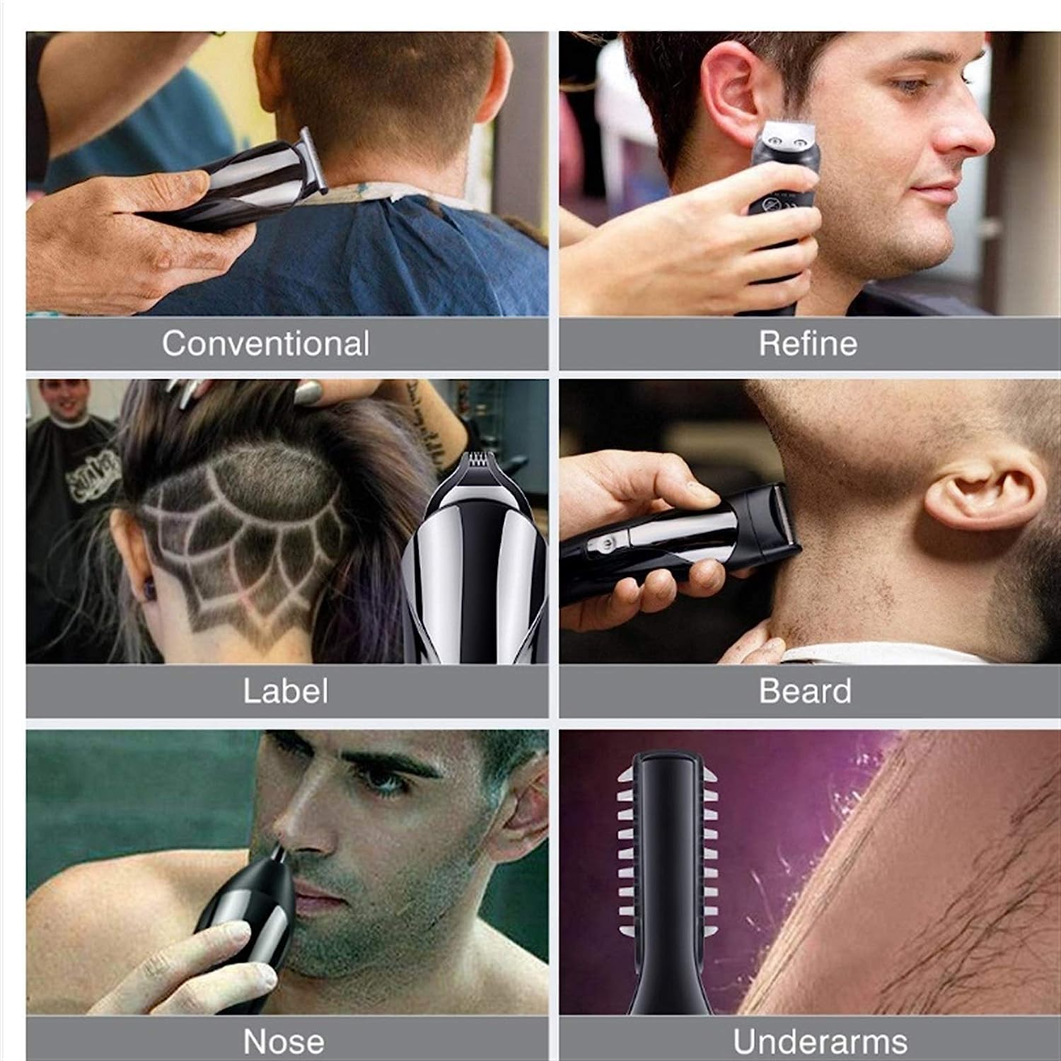 Professional 6-in-1 Rechargeable Electric Hair Clipper for Men - Multifunctional Beard, Nose & Ear Trimmer - Perfect for Home Grooming, Barber Shops & Travel Use