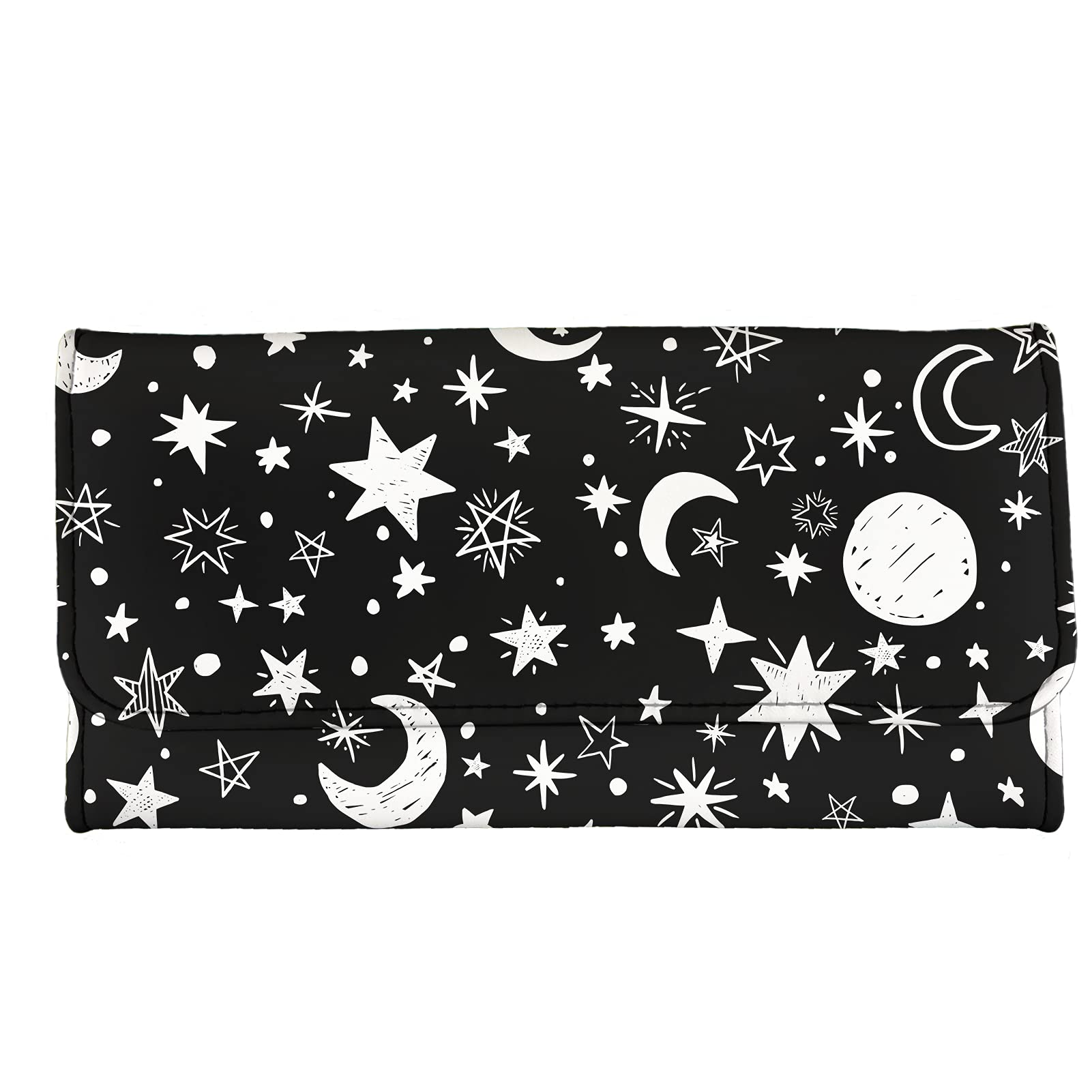 Binienty Women's Leather Wallet - Moon & Star Print Tri-Fold Card Holder Clutch Purse for Ladies & Girls | Perfect for Everyday Use, Travel & Gift Giving