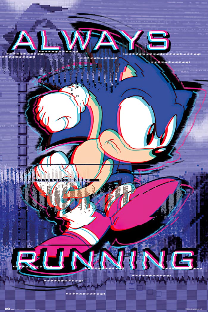 Sonic The Hedgehog Poster - 24x36 Inches Video Game & TV Show Wall Art with Black Hanger - Perfect for Gaming Room, Bedroom Decor and Anime Fans Collection