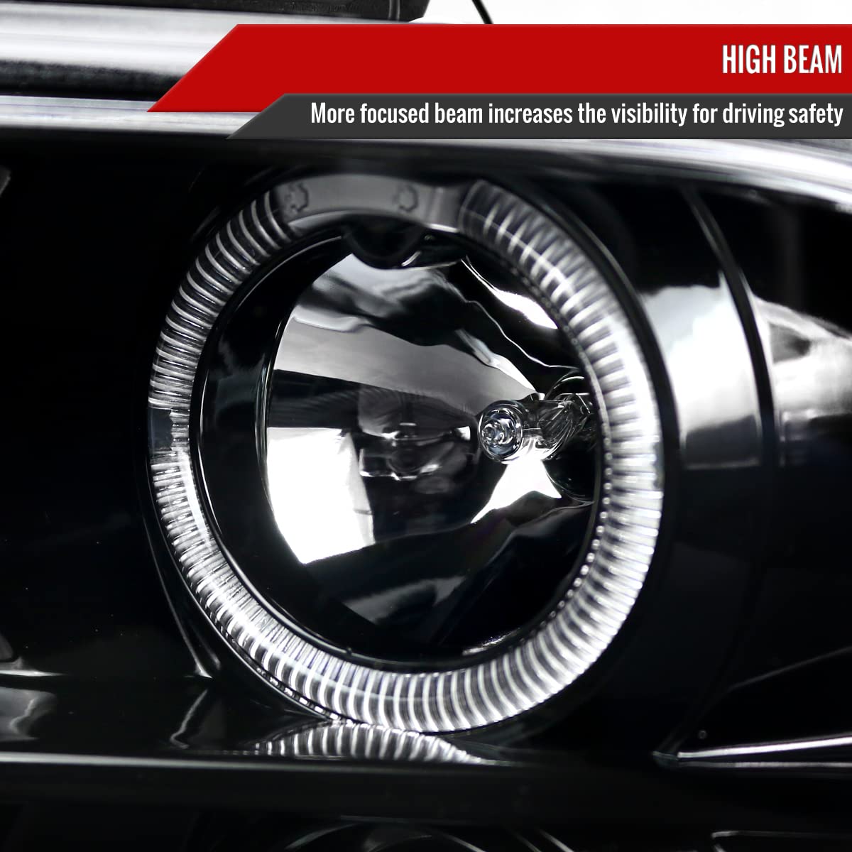Ford Mustang 2005-2009 LED Halo Projector Headlights - Pearl Black - Pair - Upgrade Your Ride for Night Driving & Car Shows