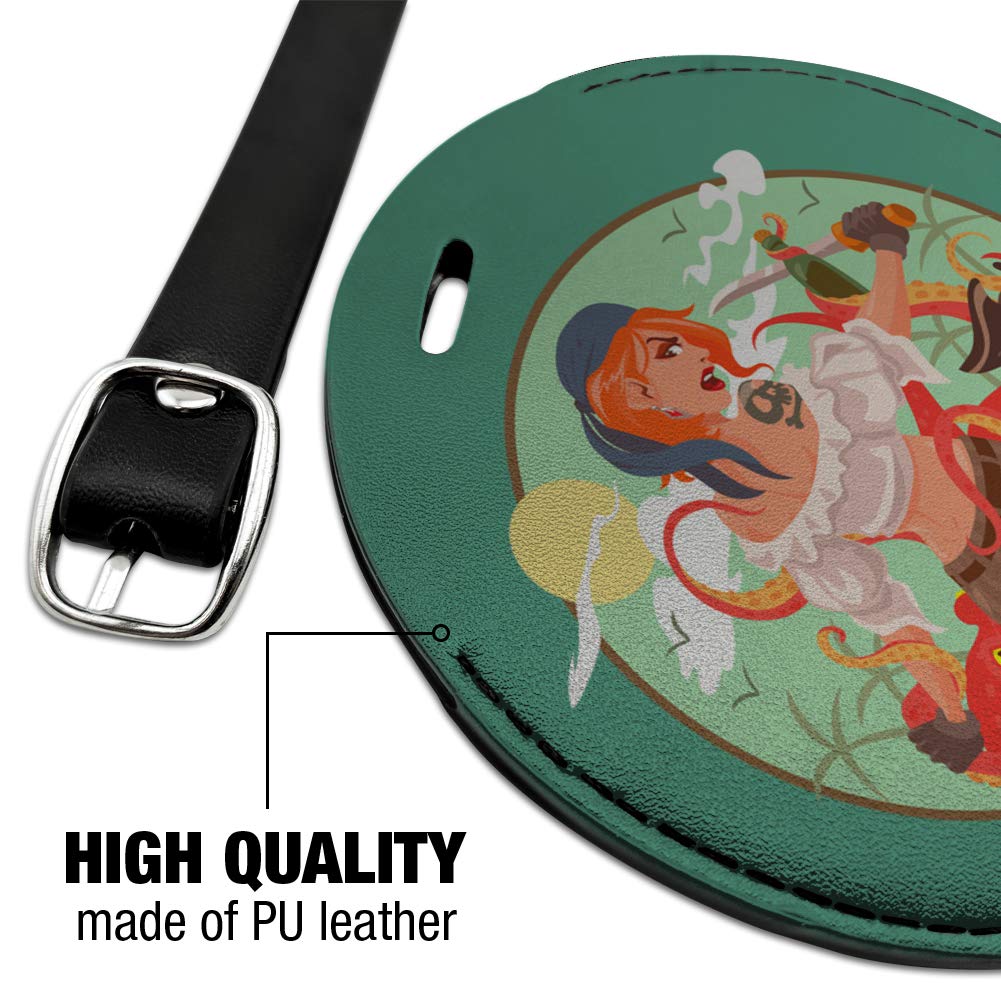 Octopus & Pirate Themed Round Leather Luggage Tag - Waterproof Carry-On ID Tag for Suitcases, Backpacks & Travel Bags | Perfect for Vacation, Business Trips & Cruise Adventures