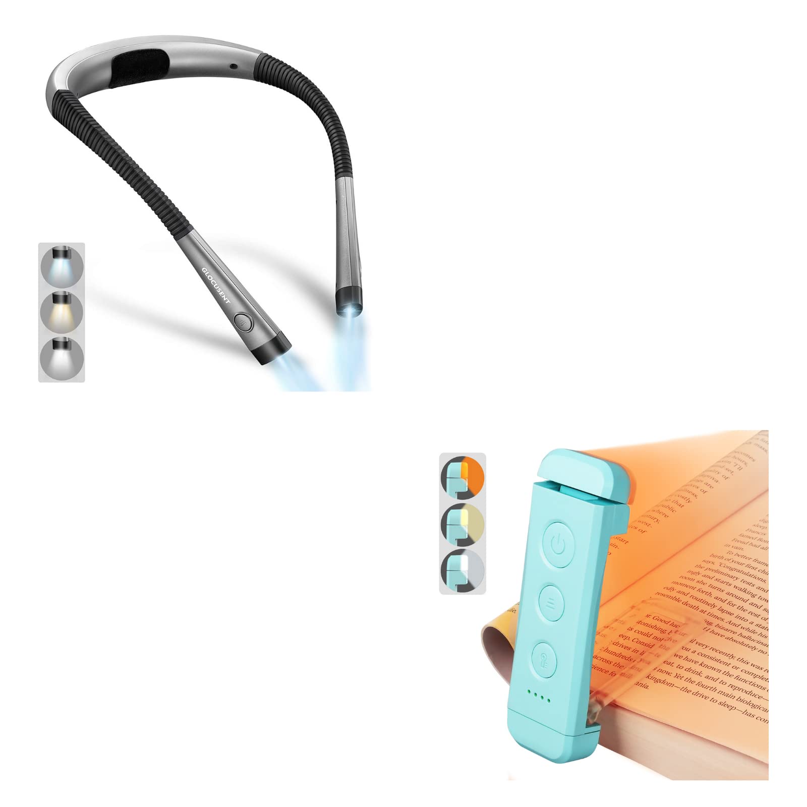 Glocusent Adjustable Book Light with Bendable Neck - Rechargeable Reading Light for Bed, Study, Travel - Perfect Gift for Book Lovers & Night Readers