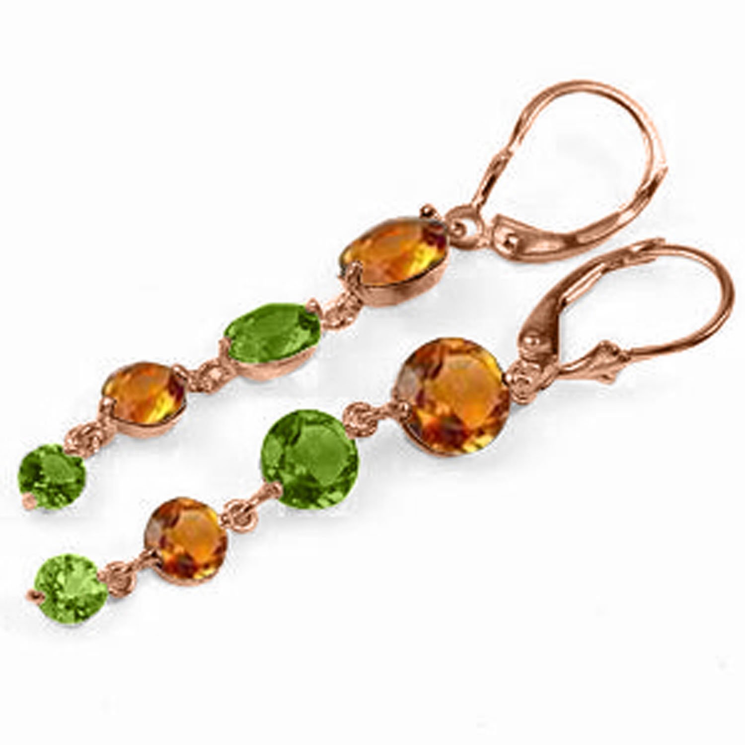 14K Solid Rose Gold Chandelier Earrings with Citrines & Peridots - Elegant Dangling Earrings for Women, Perfect for Weddings, Parties & Special Occasions