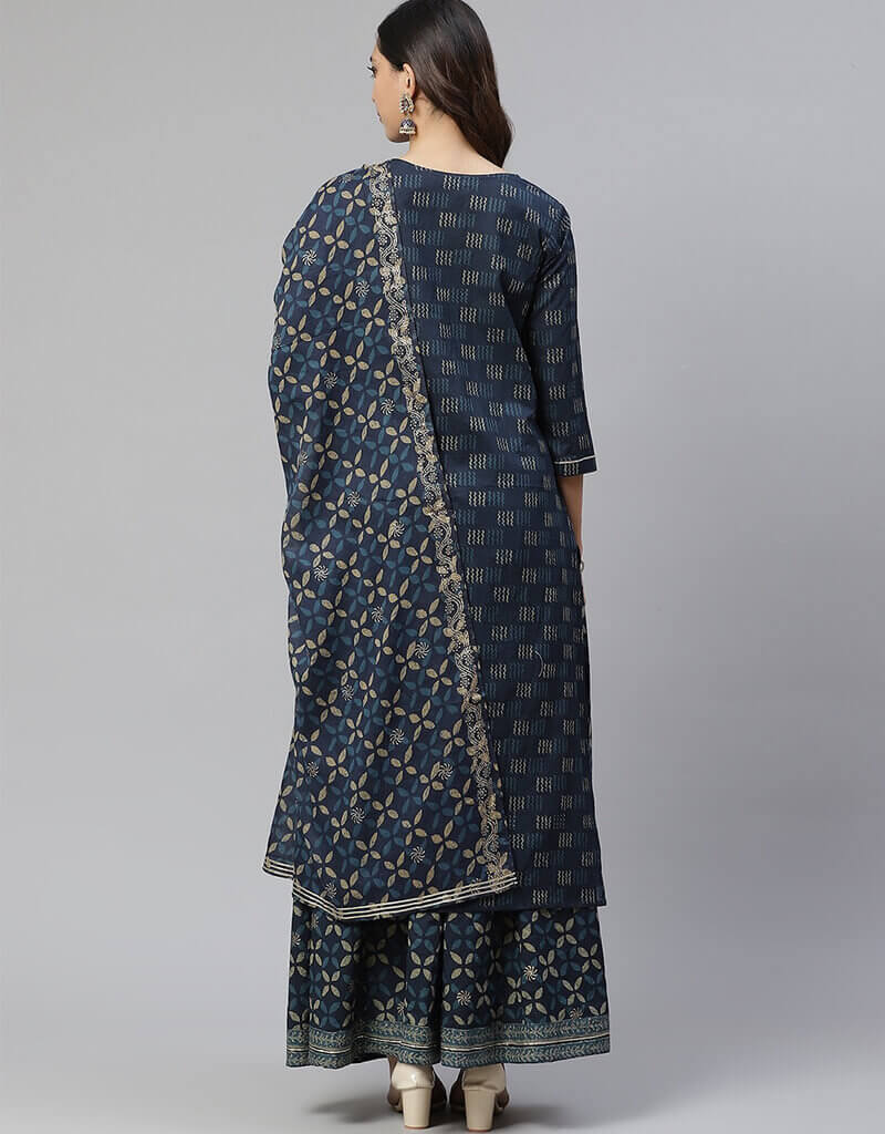 Elegant Blue Cotton Sharara Suit for Women | Traditional Pakistani/Indian Outfit | Perfect for Weddings, Festivals & Special Occasions