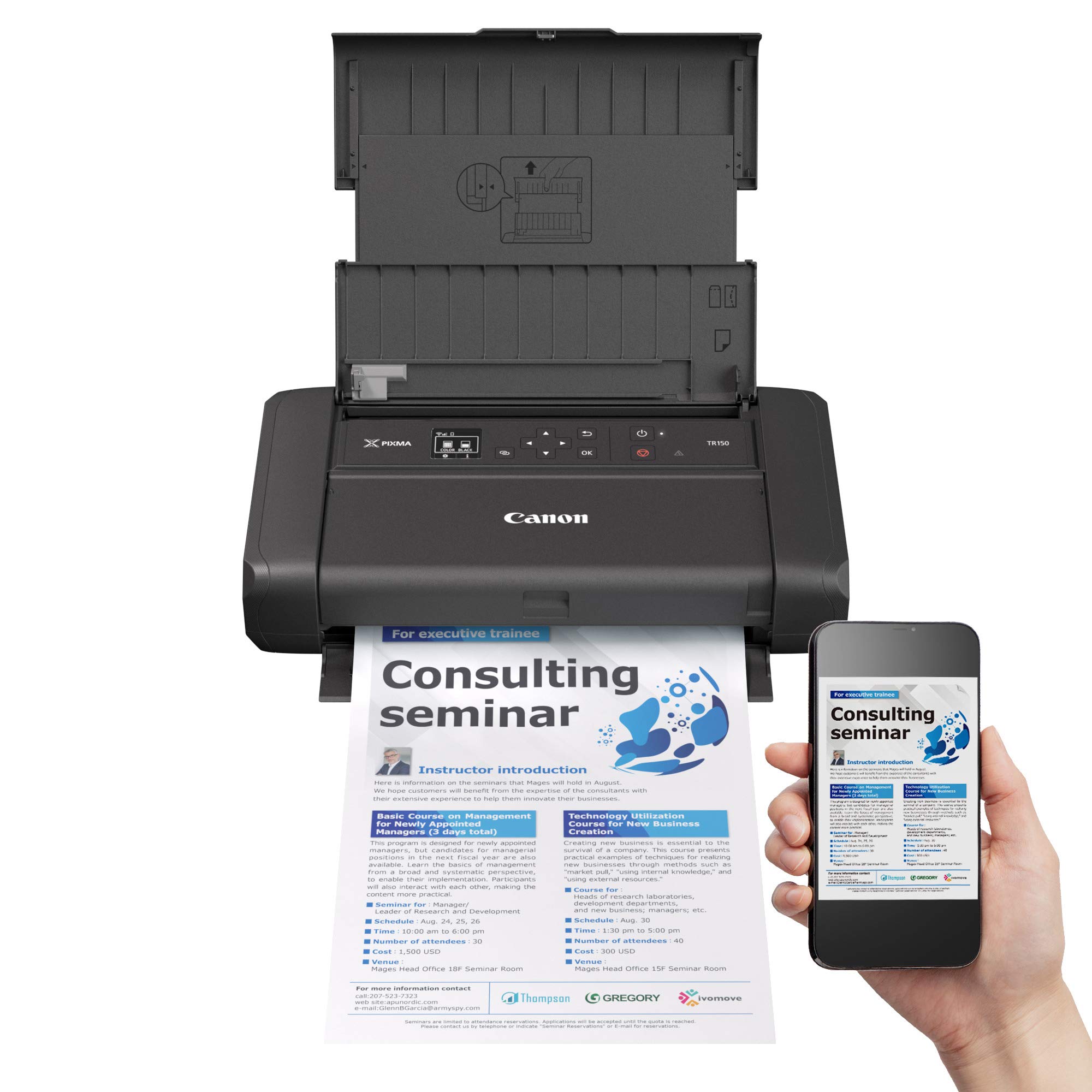 Canon PIXMA TR150 Wireless Portable Color Printer with Bluetooth - Compact Mobile Printing for Home, Office & Travel | High-Quality Photo & Document Printing
