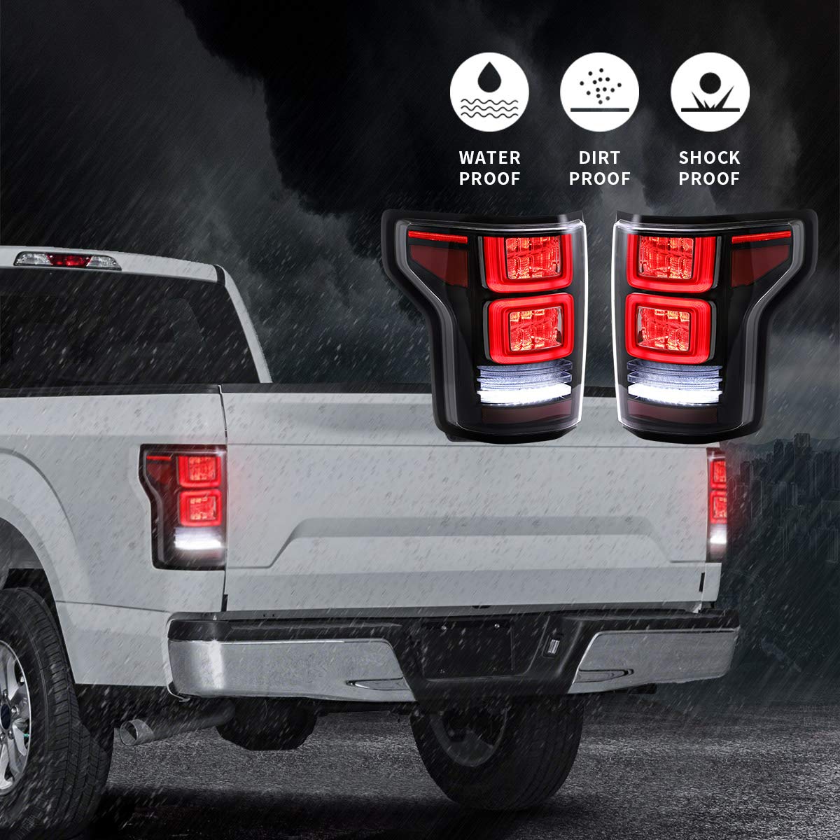 VLAND LED Tail Lights for Ford F150 Pickup 2015-2020 - Red Turn Signals, Direct Replacement for Halogen Factory Lights (Not Compatible with BLIND Model, Factory LED Version & XLT/Lariat) - Upgrade Your Truck's Style & Safety for Night Driving and Off-Road Adventures