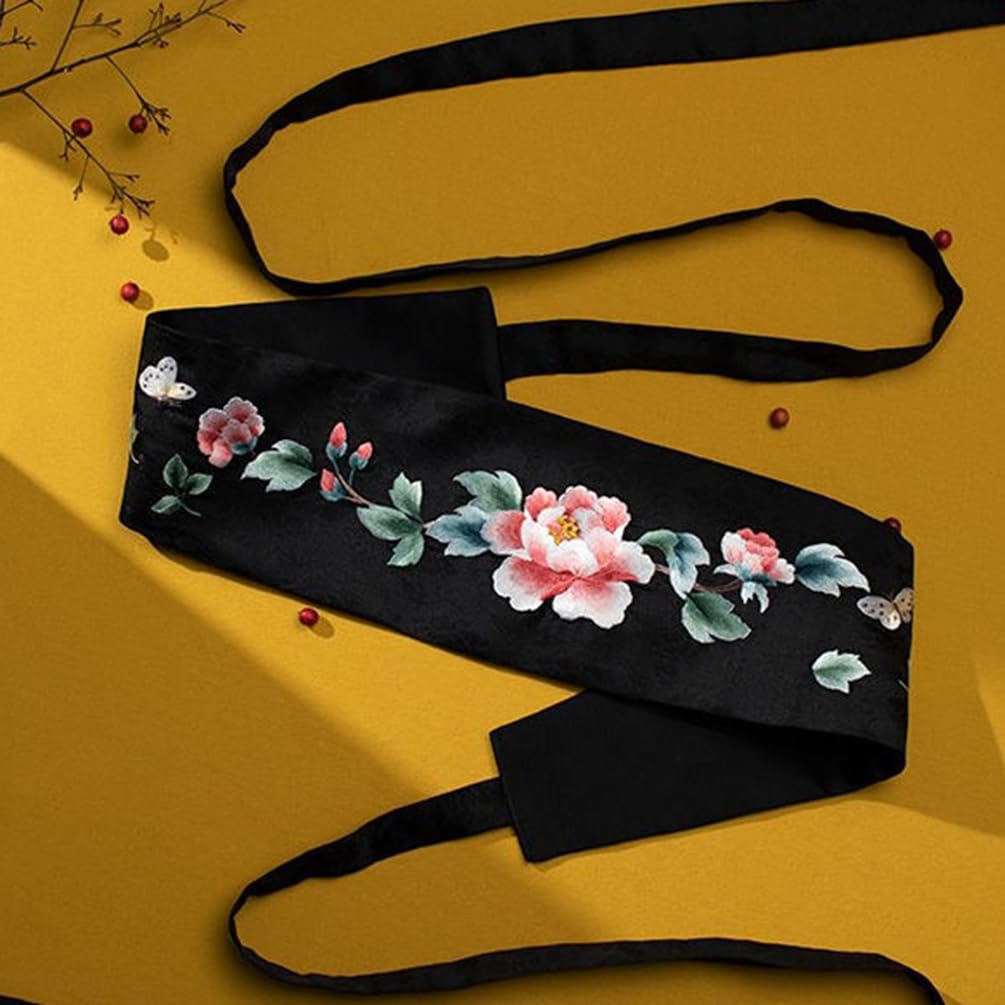 Chinese Style Obi Belt for Women - Floral Embroidery Wide Waist Band for Dresses & Kimono - Perfect for Traditional Outfits, Cosplay and Themed Parties