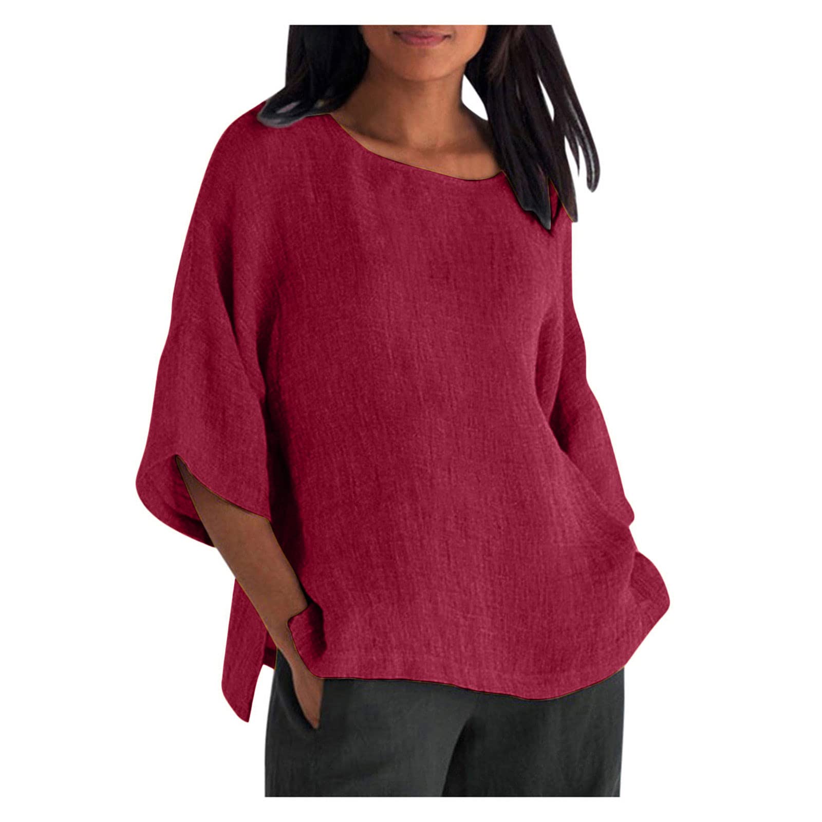 APIVOE Women's Cotton Linen Shirt - 3/4 Sleeve Summer Blouse for Casual & Dressy Wear