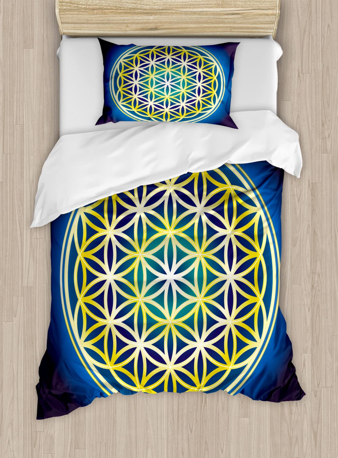 Ambesonne Abstract Duvet Cover Set - Nature Spirals Flower of Life Energy Design, Twin Size 2-Piece Bedding Set with 2 Duvet Covers & 2 Pillowcases, Violet Blue Indigo - Perfect for Bohemian Bedroom Decor & Spiritual Retreat Spaces