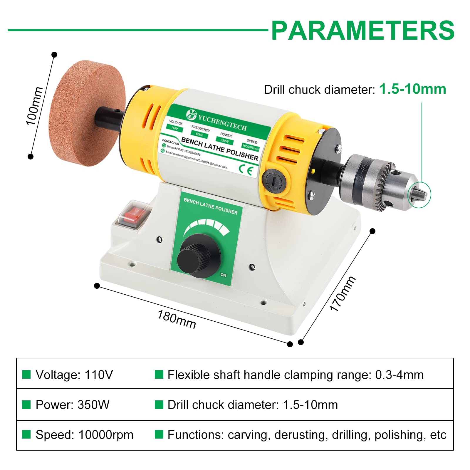 YUCHENGTECH Mini Bench Buffer Polisher - 110V Jewelry Polishing Machine for Wood, Jade, Metal & DIY Projects - Compact Electric Lathe Buffing Tool for Home Workshops & Jewelry Making