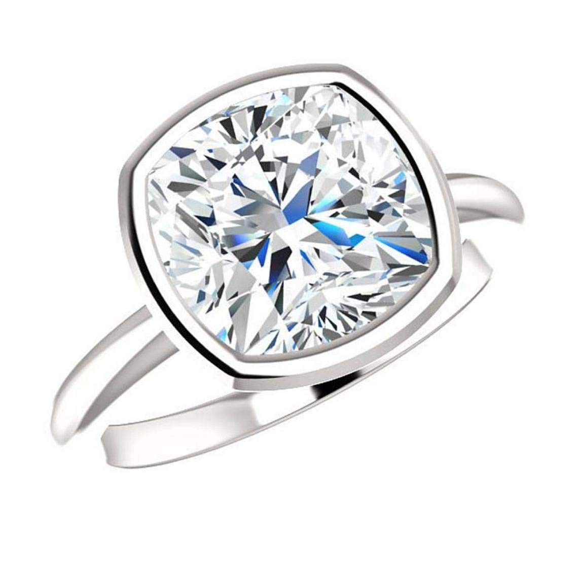3.0CT Cushion Cut Bezel Set Moissanite Engagement Ring - VVS1 Colorless Diamond Alternative for Women | Anniversary, Wedding, Promise Ring | Perfect Gift for Birthday, Proposal & Special Occasions