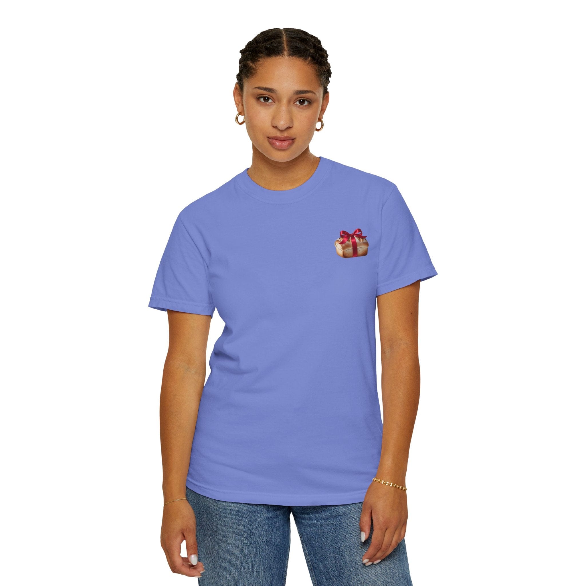 Gift of Love T-Shirt - Unisex Garment Dyed Tee with Heart & Bread Print | Casual Wear, Couples Outfits, Valentine's Day Gift