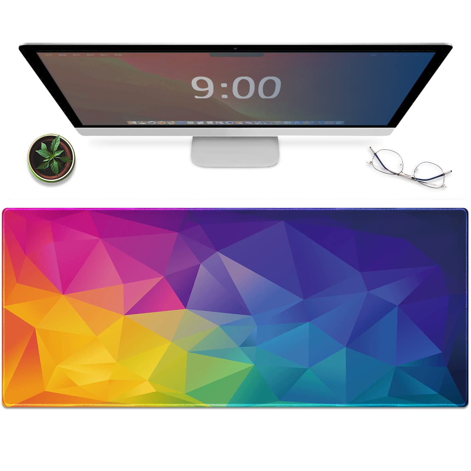 Galdas XXL Gaming Mouse Pad - 31.5x11.8 Inch Large Extended Mouse Mat with Non-Slip Rubber Base & Stitched Edges - Rainbow Abstract Design for PC, Laptop, Office & Gaming Setup