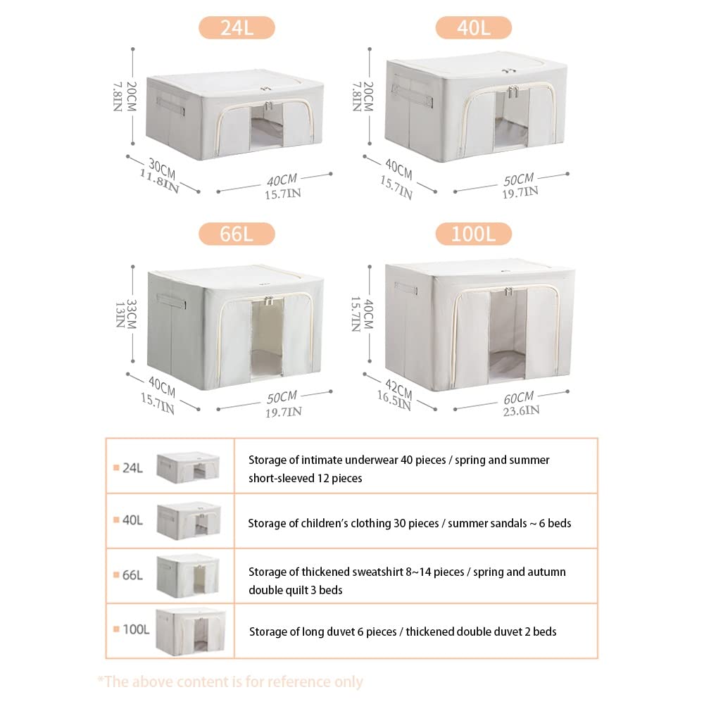 Odorless Collapsible Storage Box with Clear Window & Sturdy Zipper - 100L Steel Frame Organizer for Closet, Home, Office (Oxford Cloth) - Space Saving Foldable Storage Solution