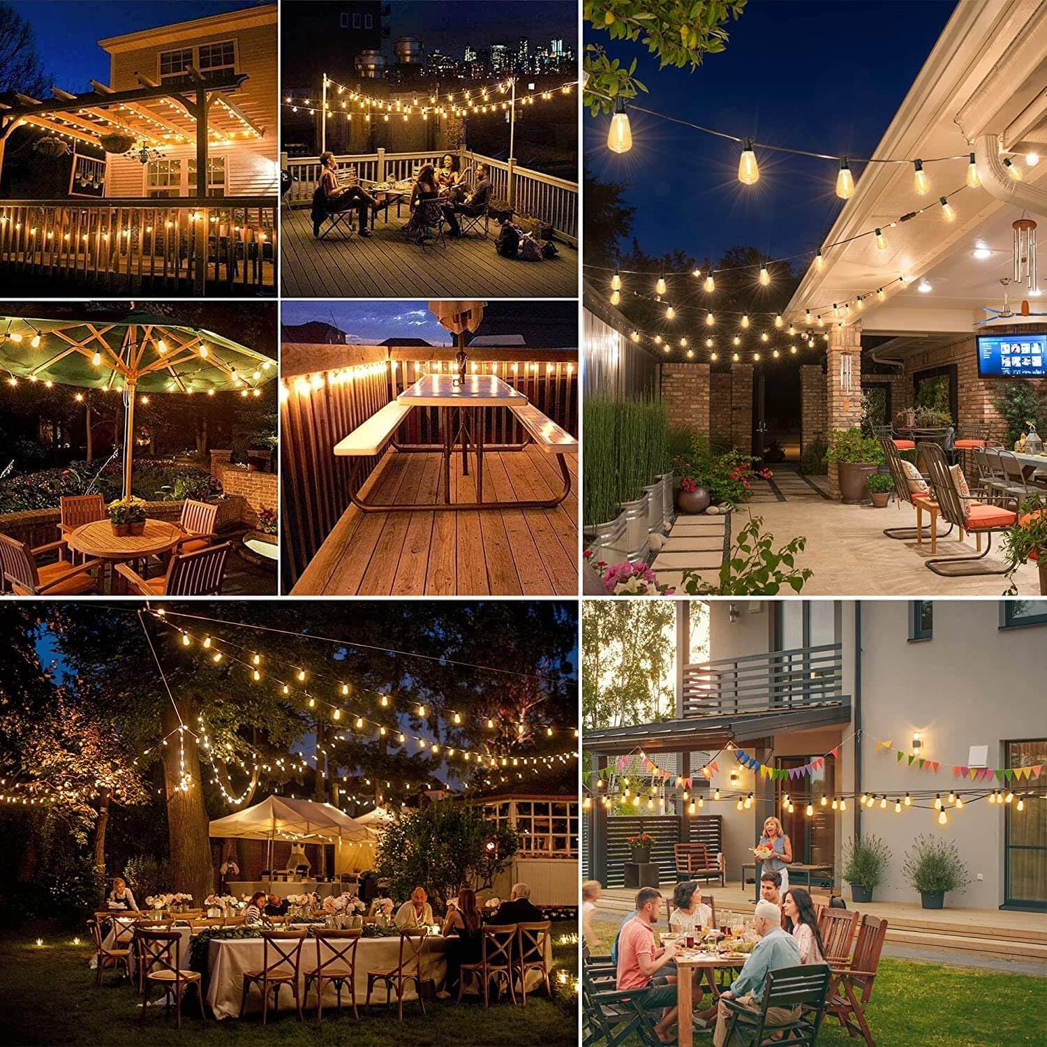 200FT Outdoor LED String Lights - Waterproof Shatterproof Edison Bulbs, 2200K Warm White Patio Lights with 104 ST38 Plastic Bulbs (2 Pack x 100FT) - Perfect for Gazebo, Pergola, Backyard, Wedding & Bistro Decor