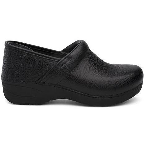 DANSKO XP 2.0 Women's Black Floral Tooled Leather Clogs - Comfortable Slip-Resistant Shoes for Nurses, Chefs & Healthcare Workers