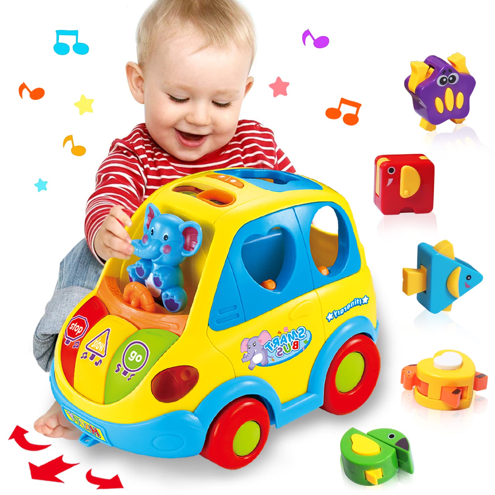 Best Montessori Musical Bus Toy for 1-3 Year Old Boys & Girls - Smart Shape Learning with Lights & Sounds - Ideal Christmas & Birthday Gift for Toddlers 6-18 Months | Perfect for Early Education, Sensory Development & Interactive Playtime