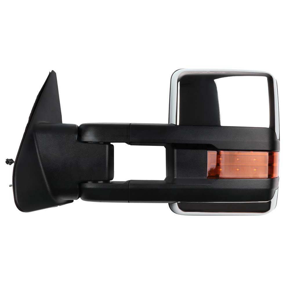 CCiyu Power-Adjusted Heated LED Towing Mirrors - Chrome LH Left & RH Right Side Mirrors Compatible with 2007-2017 Toyota Tundra Truck | Parallel Auxiliary Light & Turn Signal | Perfect for Towing, Night Driving & Off-Road Adventures
