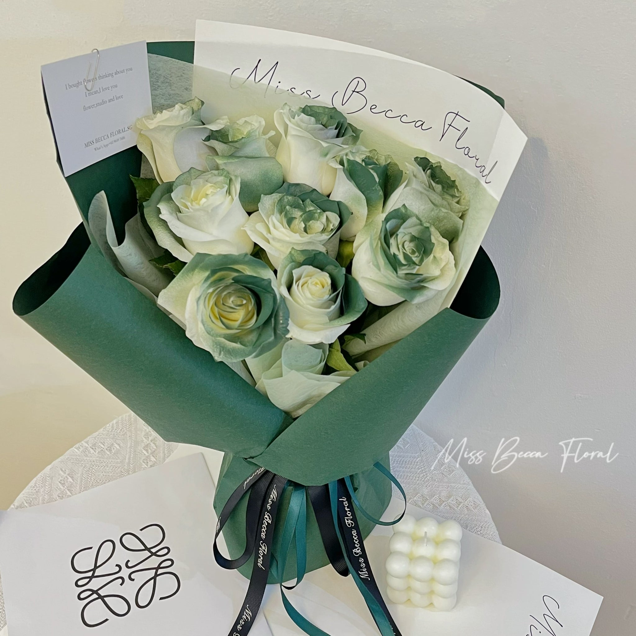 Scottish Green Rose Flower Bouquet - Fresh Artificial Roses for Wedding, Home Decor & Gift Giving