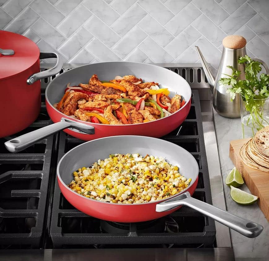 Premium 11-Piece Modern Ceramic Cookware Set with Smart Kitchen Tools - Non-Toxic, Scratch-Resistant (Red) - Perfect for Healthy Cooking, Family Dinners & Professional Chefs