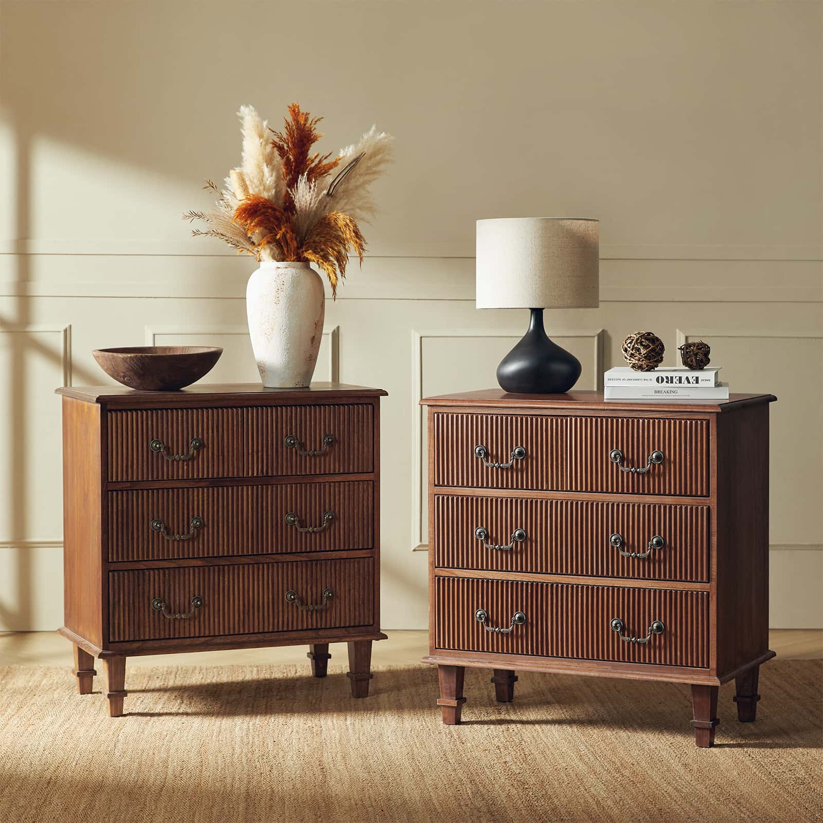 Rustic 3-Drawer Nightstand with USB Charging Station - Solid Wood Bedside Table for Bedroom, Living Room & Guest Room | Galatea Optional Types