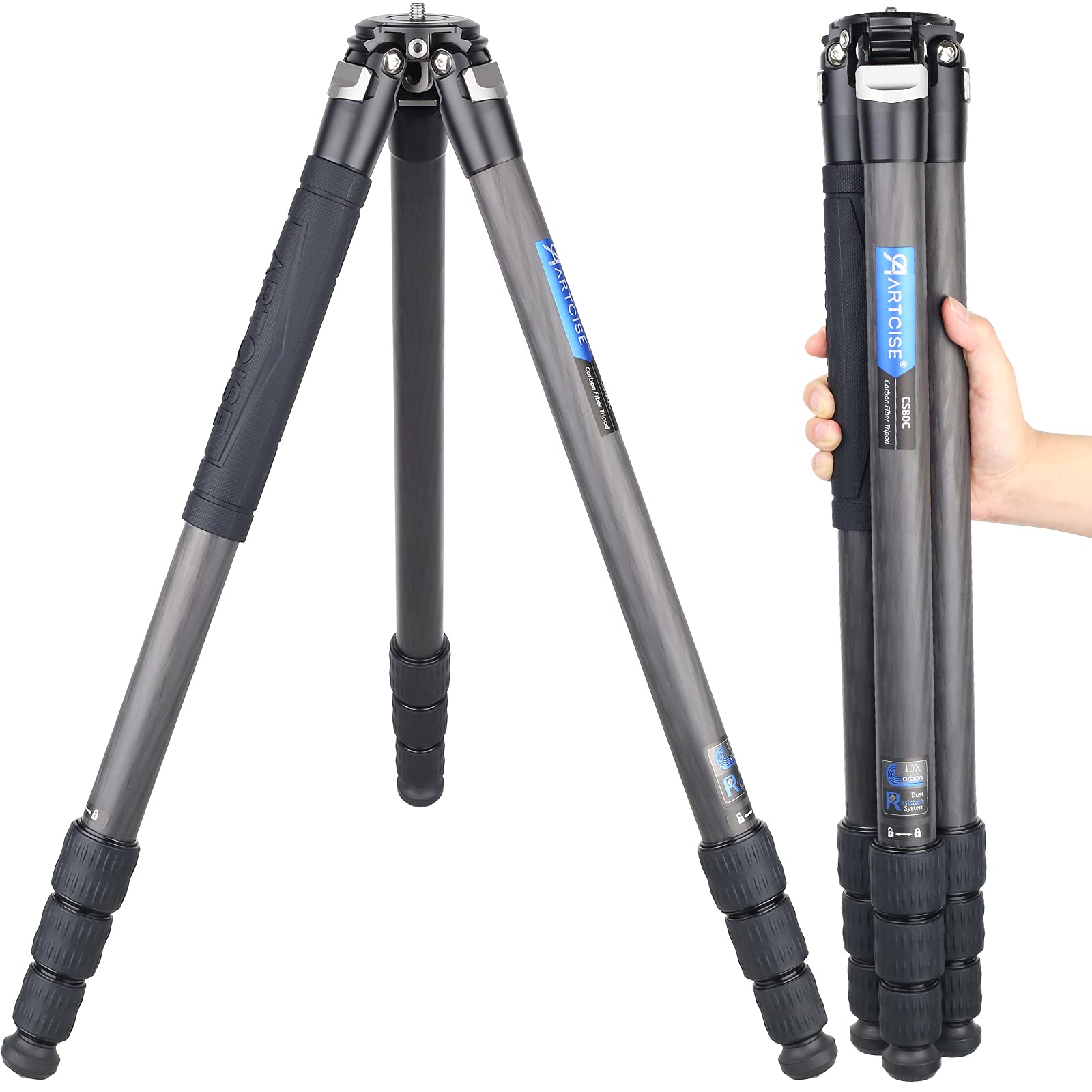 ARTCISE Carbon Fiber Camera Tripod - Heavy Duty Professional Travel Tripod for DSLR, Mirrorless & Video Cameras - 44lb/20kg Max Load - Lightweight & Stable for Outdoor Photography, Vlogging & Travel