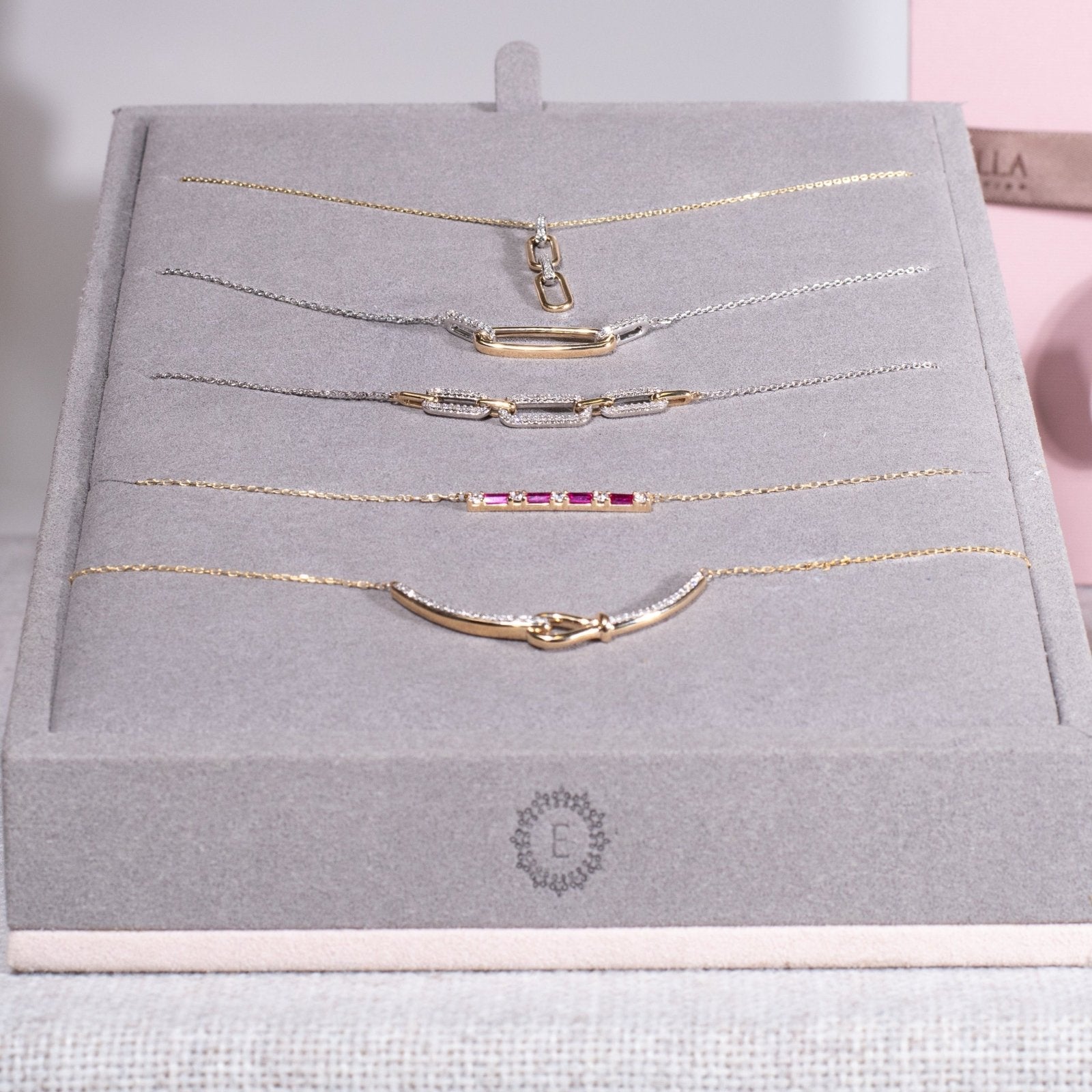 10K Solid Yellow Gold Diamond Loop Bar Necklace - Elegant Dainty Jewelry for Women, Perfect for Everyday Wear, Date Nights & Special Occasions
