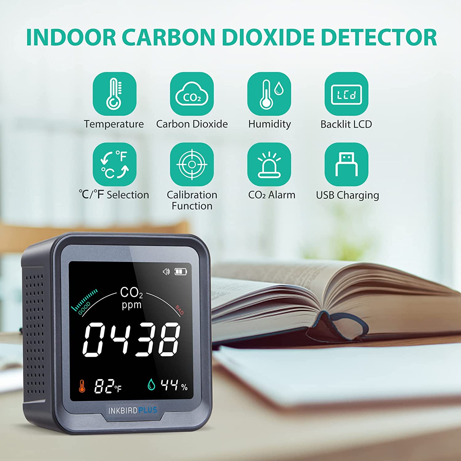 3-in-1 Digital CO2 Detector with Temperature & Humidity Monitor (PTH-9C) - Ideal for Home, Office, and Indoor Air Quality Monitoring