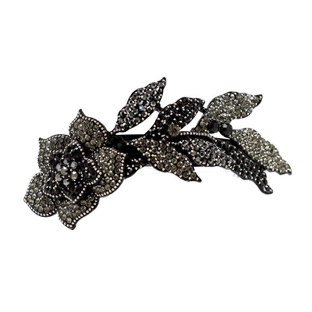 Elegant Faux Rhinestone Rose Hair Barrettes for Women - Large 4.3