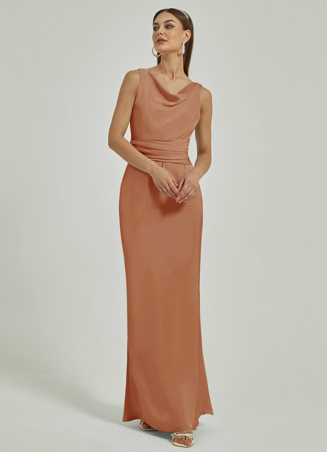 Elegant Silk Satin Cowl Neck Backless Maxi Bridesmaid Dress - Perfect for Weddings, Formal Events & Evening Parties