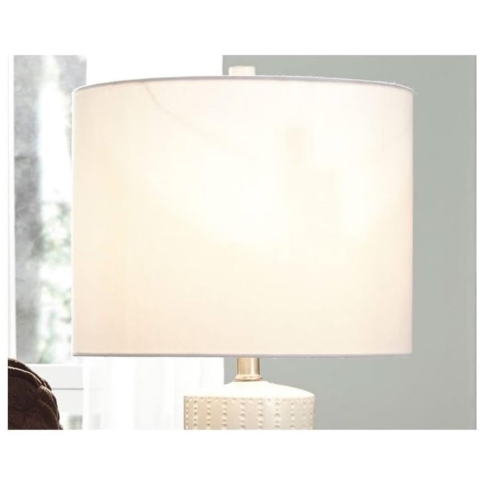 BOWERY HILL Modern Ceramic Table Lamp Set of 2 - White Drum Shade Textured Finish for Living Room, Bedroom & Office Lighting Decor