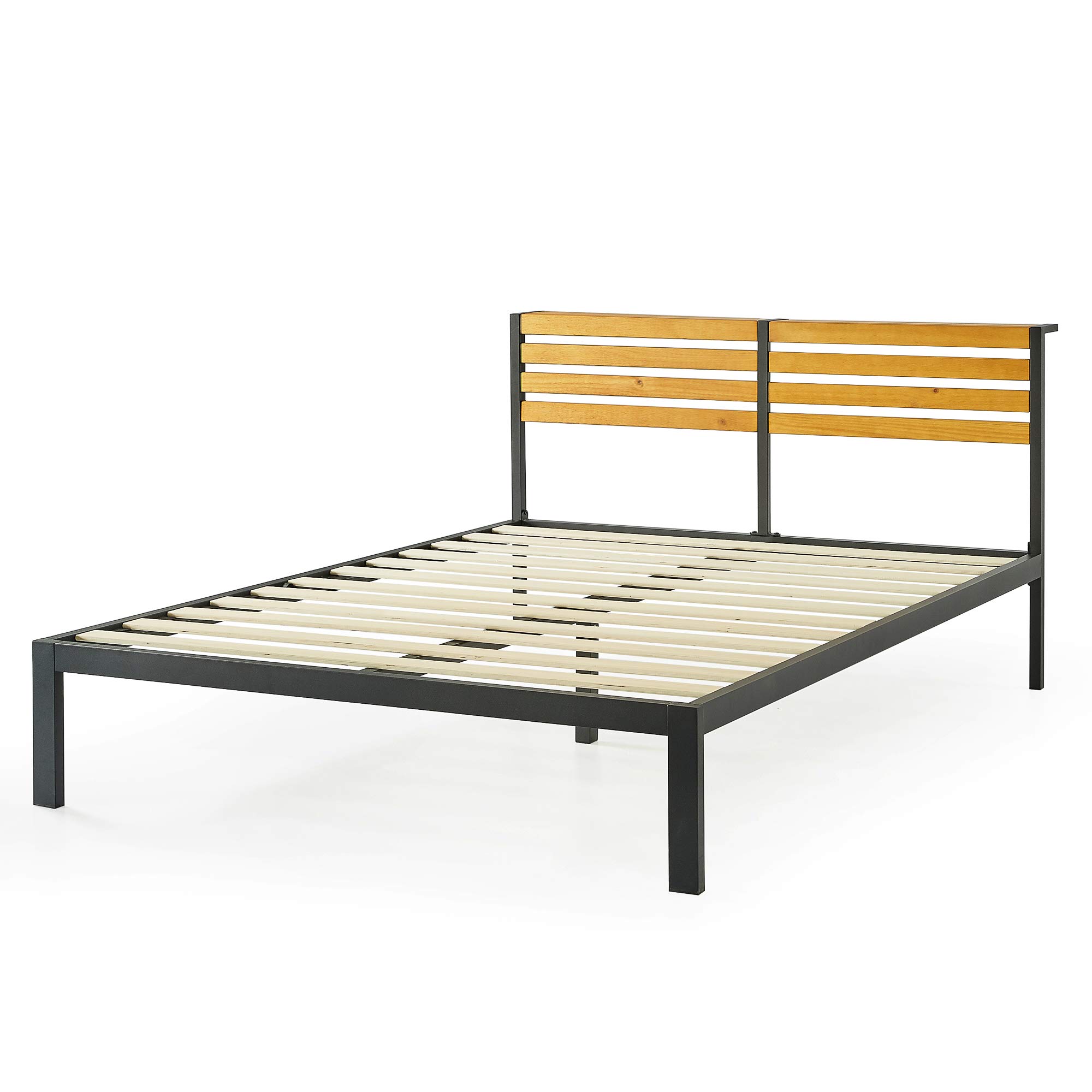 Solid Pine Wood Mellow Kasi Metal Platform Bed with Panel Headboard Shelf - Easy Assembly Full Size Bed Frame (SHPB-KAF) - Perfect for Modern Bedrooms, Guest Rooms & Small Spaces