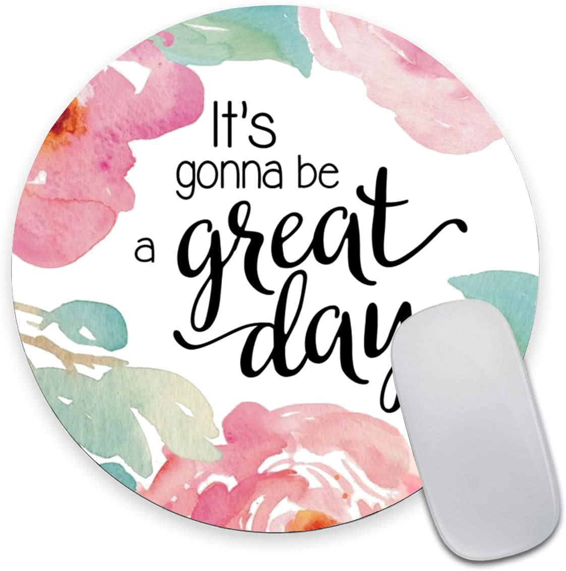 Floral Inspirational Quote Mouse Pad - Washable Round Non-Slip Rubber Base Computer Mouse Pad with Lycra Cloth for Wireless Mouse - Perfect for Office, Gaming & Home Workspace