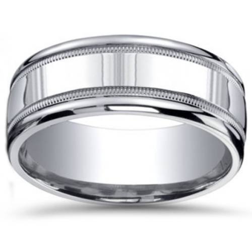 9mm Milgrain Men's Wedding Band Ring - 10K White Gold for Engagement, Anniversary & Special Occasions
