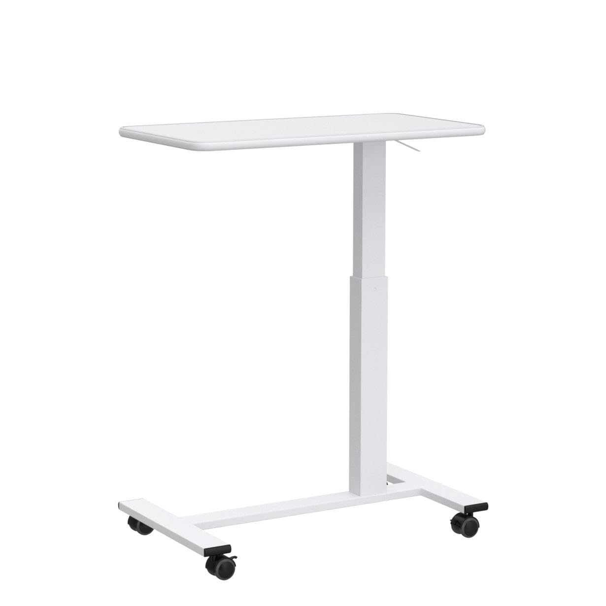 Adjustable Pneumatic Overbed Table - Mobile Laptop Desk with Tray for Hospital, Bedside & Home Office (White, 31