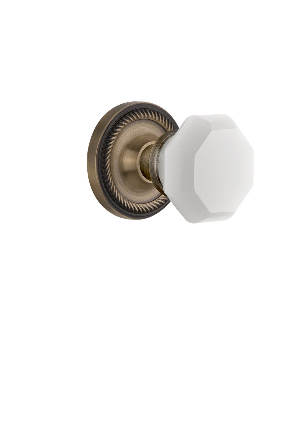 Nostalgic Warehouse 748615 Rope Rosette Waldorf White Milk Glass Knob - Single Dummy Antique Brass Cabinet Pull - Vintage Style Drawer Handle for Kitchen, Bathroom & Furniture Restoration