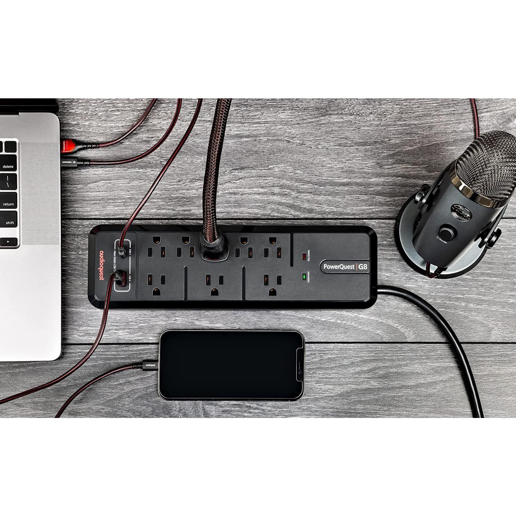 AudioQuest PowerQuest G8 Surge Protector - 8 Outlet Power Strip with EMI/RFI Noise Filter & 4320 Joule Protection | Perfect for Home Theater, Gaming PC & Office Electronics