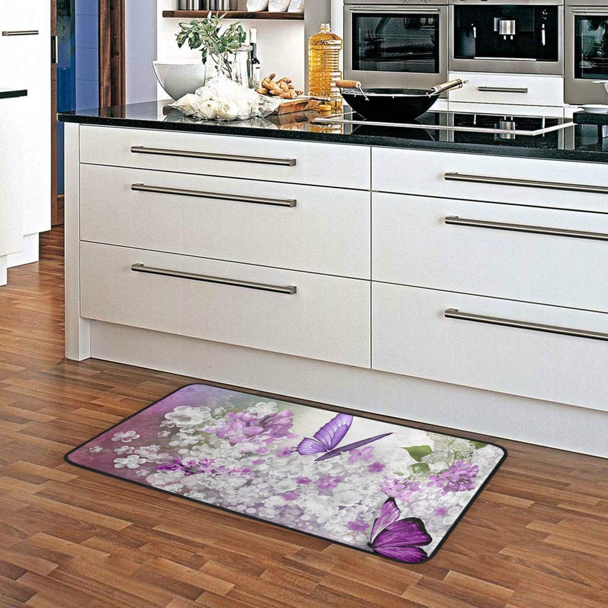Non-Slip Purple Butterfly Flower Kitchen Rug - Soft Washable Bath Mat & Runner for Home Decor, 39x20 Inches - Perfect for Kitchens, Bathrooms, Entryways & High-Traffic Areas
