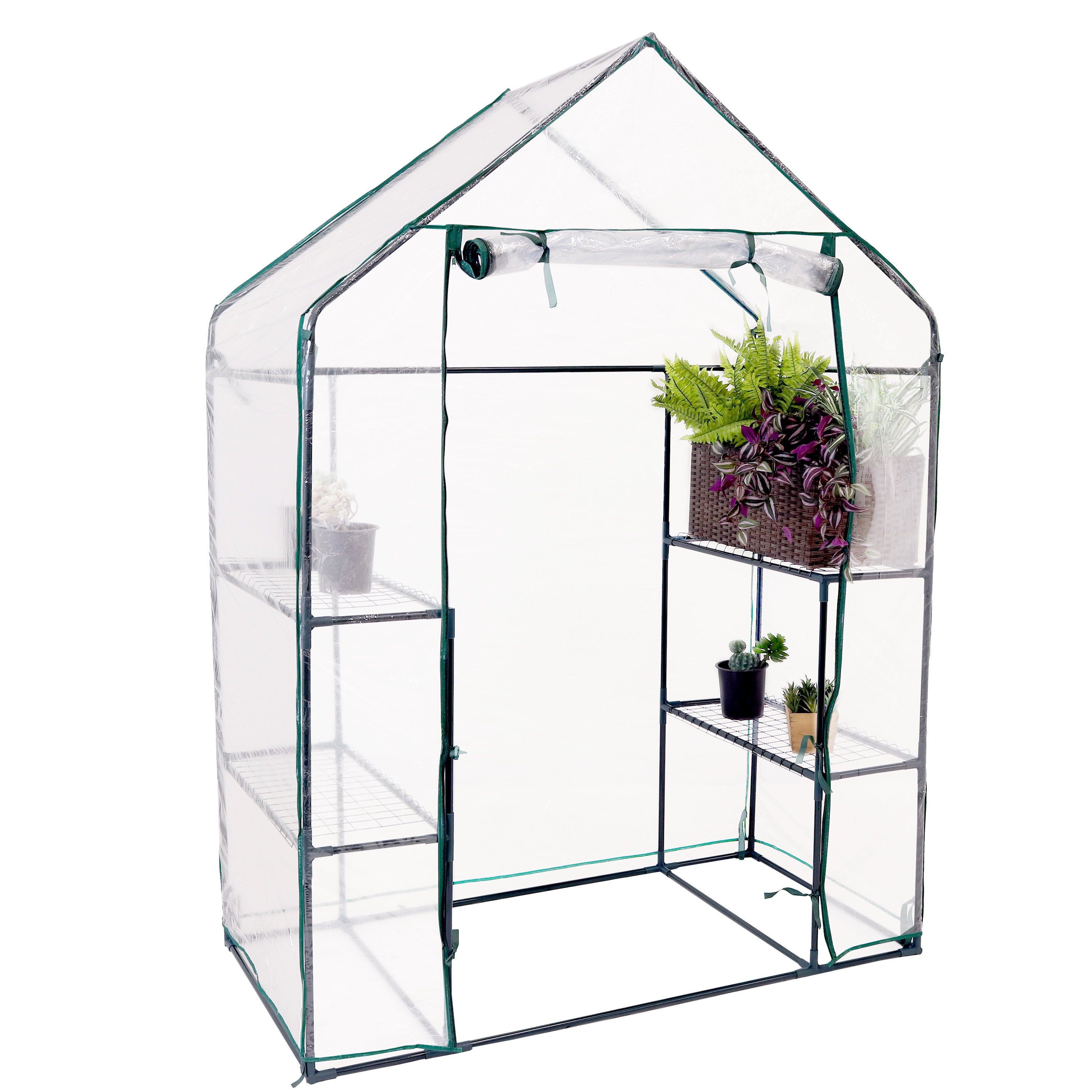 Sunnydaze Deluxe Walk-In Greenhouse with 4 Shelves - Outdoor Garden Greenhouse for Plants, Flowers & Vegetables - Perfect for Backyard, Patio & Gardening Enthusiasts