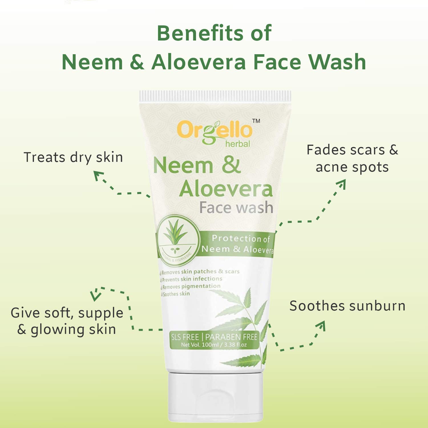 Orgello Herbal Neem & Aloe Vera Face Wash for Acne, Pimples & Dry Skin - Gentle Cleanser for Men & Women | Exfoliating Whitening Apricot Face Scrub for Normal, Oily & Dry Skin | Pack of 2 (100g Each) | Daily Skincare Routine for Clear & Glowing Complexion