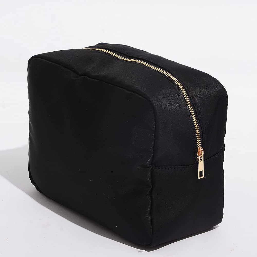 Extra Large Cosmetic Bag for Travel - Waterproof Nylon Makeup Pouch Organizer Case with Zipper for Women & Men (Black, XL) - Perfect for Airplane Carry-on, Gym Essentials & Toiletry Storage