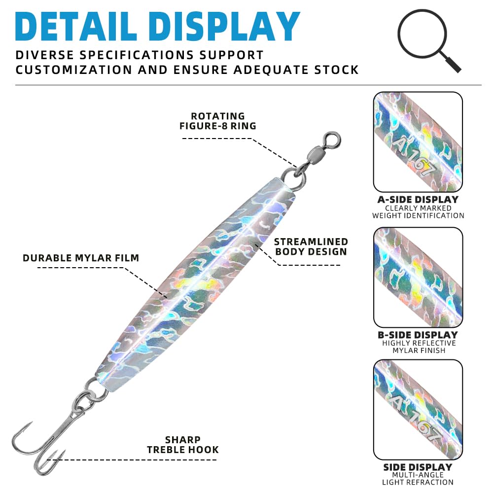 Premium Diamond Bar Jigs Holographic Fishing Lures - Saltwater & Freshwater Bass Fishing Gear for Anglers - Ideal for Deep Sea, Lake, and River Fishing Adventures