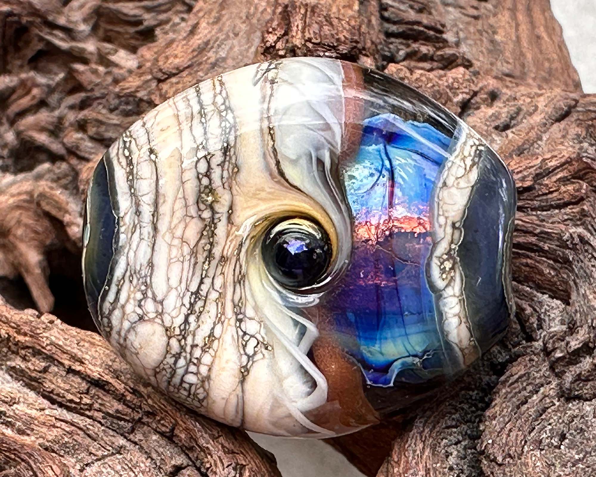 Blue Pearl Organic Lampwork Focal Bead SRA - Handmade Glass Bead for Jewelry Making, DIY Crafts & Beading Projects