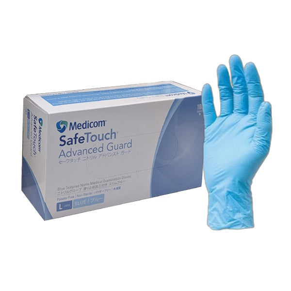 Medicom SafeTouch Nitrile Disposable Gloves - Powder Free, Latex Free, Blue (100 Count) | Ideal for Medical, Food Handling, Cleaning & Tattoo Use