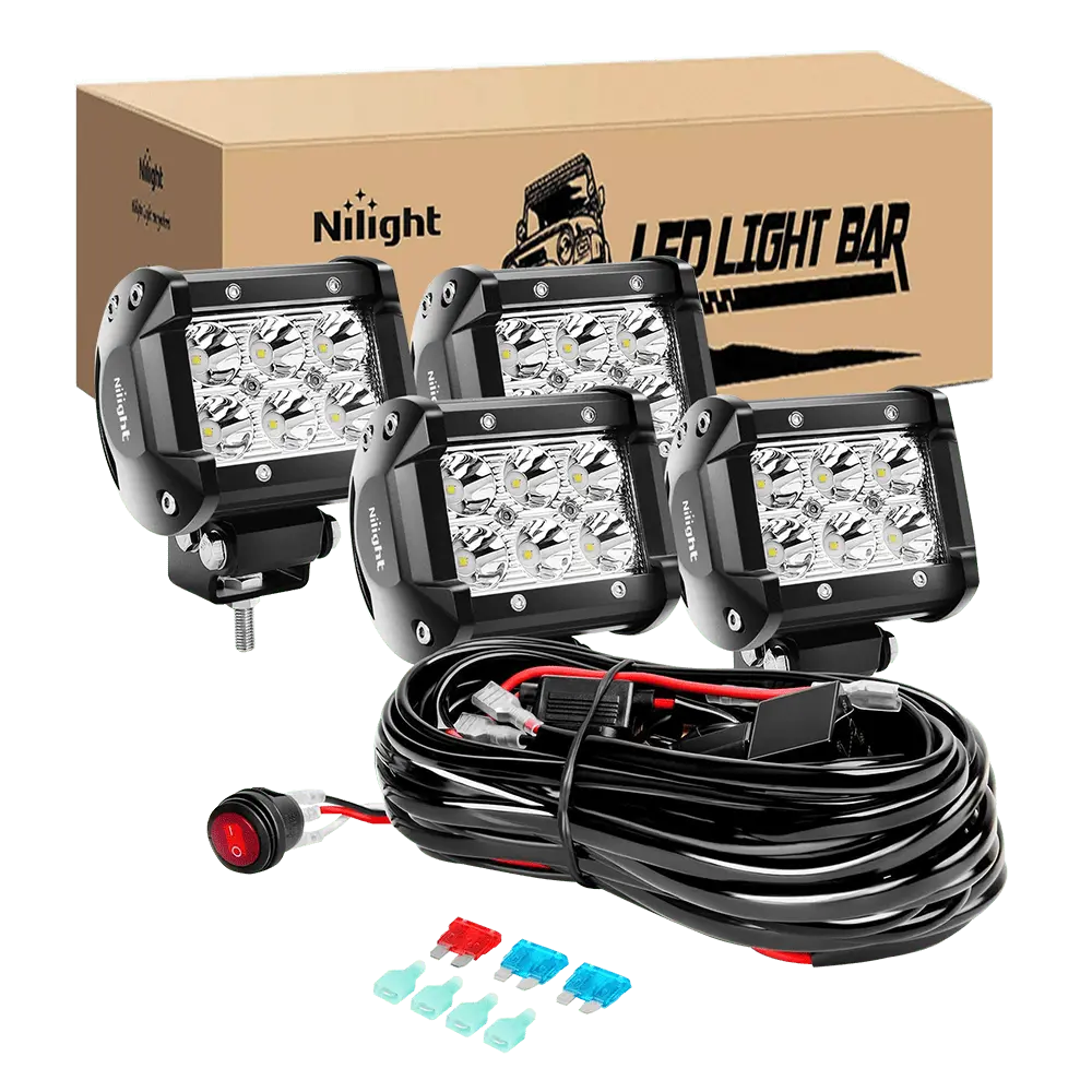 4 Inch 18W 1260LM Double Row Spot LED Pods (2 Pairs) with 10FT Wire & 3Pin Switch - Perfect for Off-Road Trucks, ATVs, Boats, and Marine Lighting