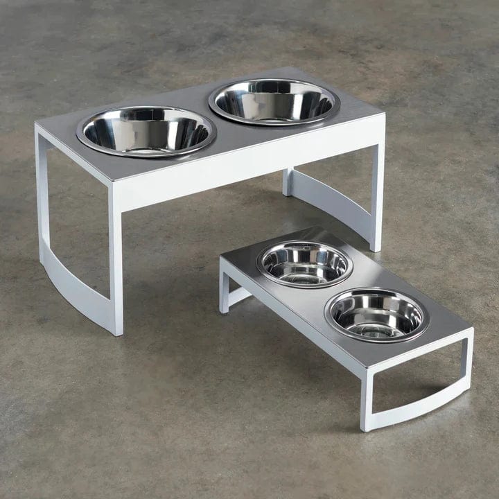 Stainless Steel Elevated Dog Bowl Stand - Modern White Pet Feeder for Large & Small Dogs - Perfect for Indoor & Outdoor Use