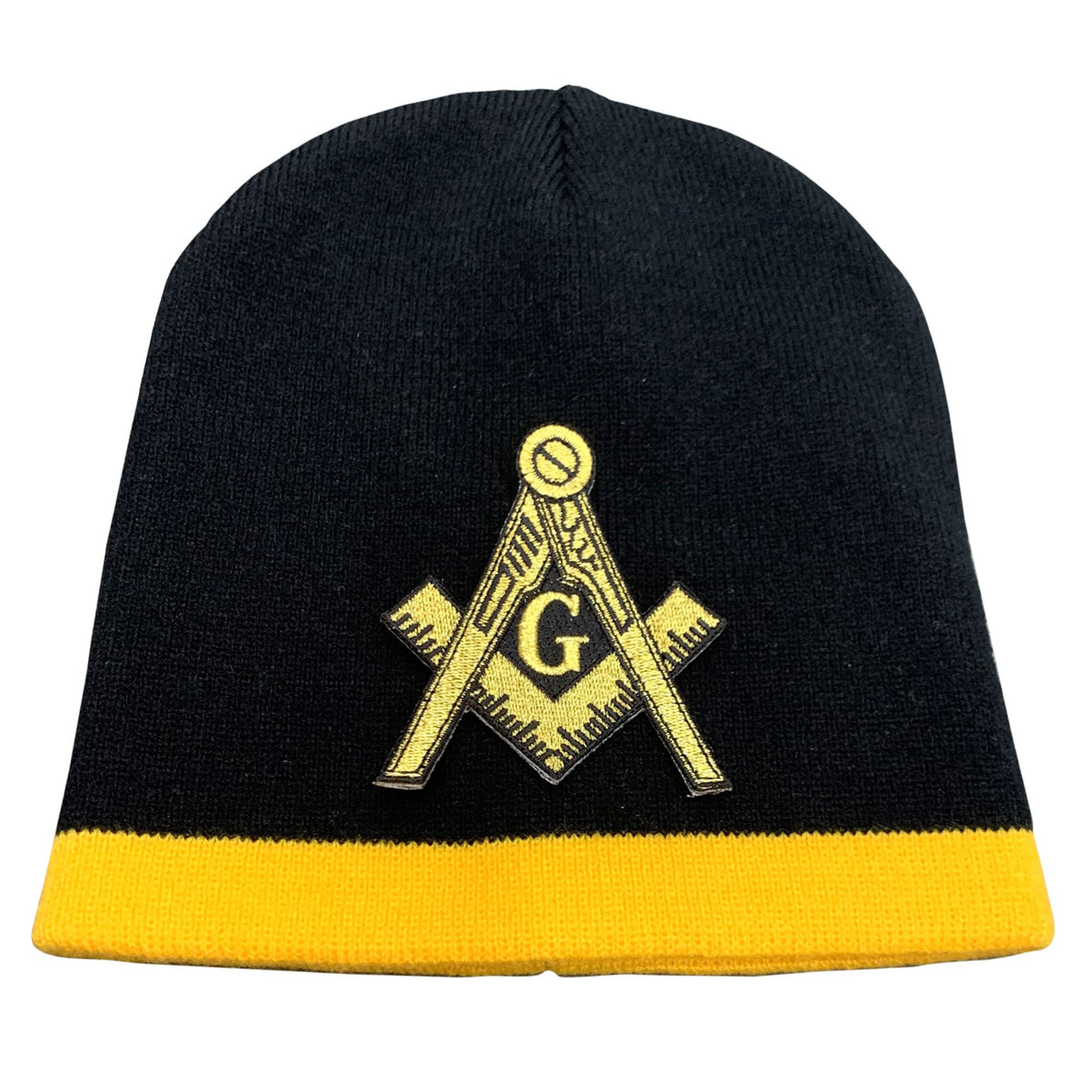 Greekgear Black Knit Beanie with Mason Shield - Warm Winter Hat for Men & Women - Perfect for Outdoor Activities, Skiing, and Casual Wear