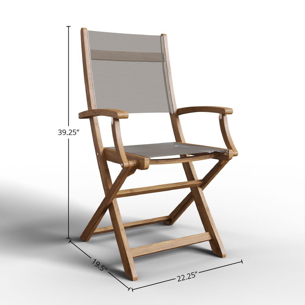 Premium 3-Piece Round Teak Outdoor Bistro Set with Folding Table & Armchairs - Taupe Patio Furniture for Garden, Balcony & Backyard Dining